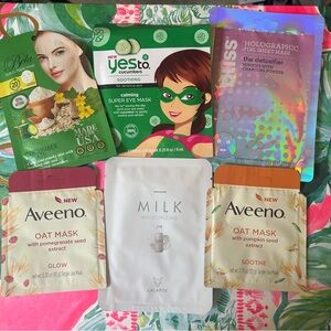 Face and Sheet Hydrating Mask Bundle - Aveeno, Yes To, Bliss, LaLaFox - 6 Pieces